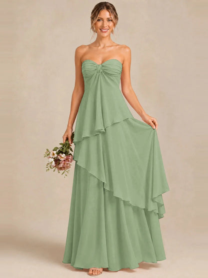 Strapless Chiffon Bridesmaid Dress with Tiered Ruffles