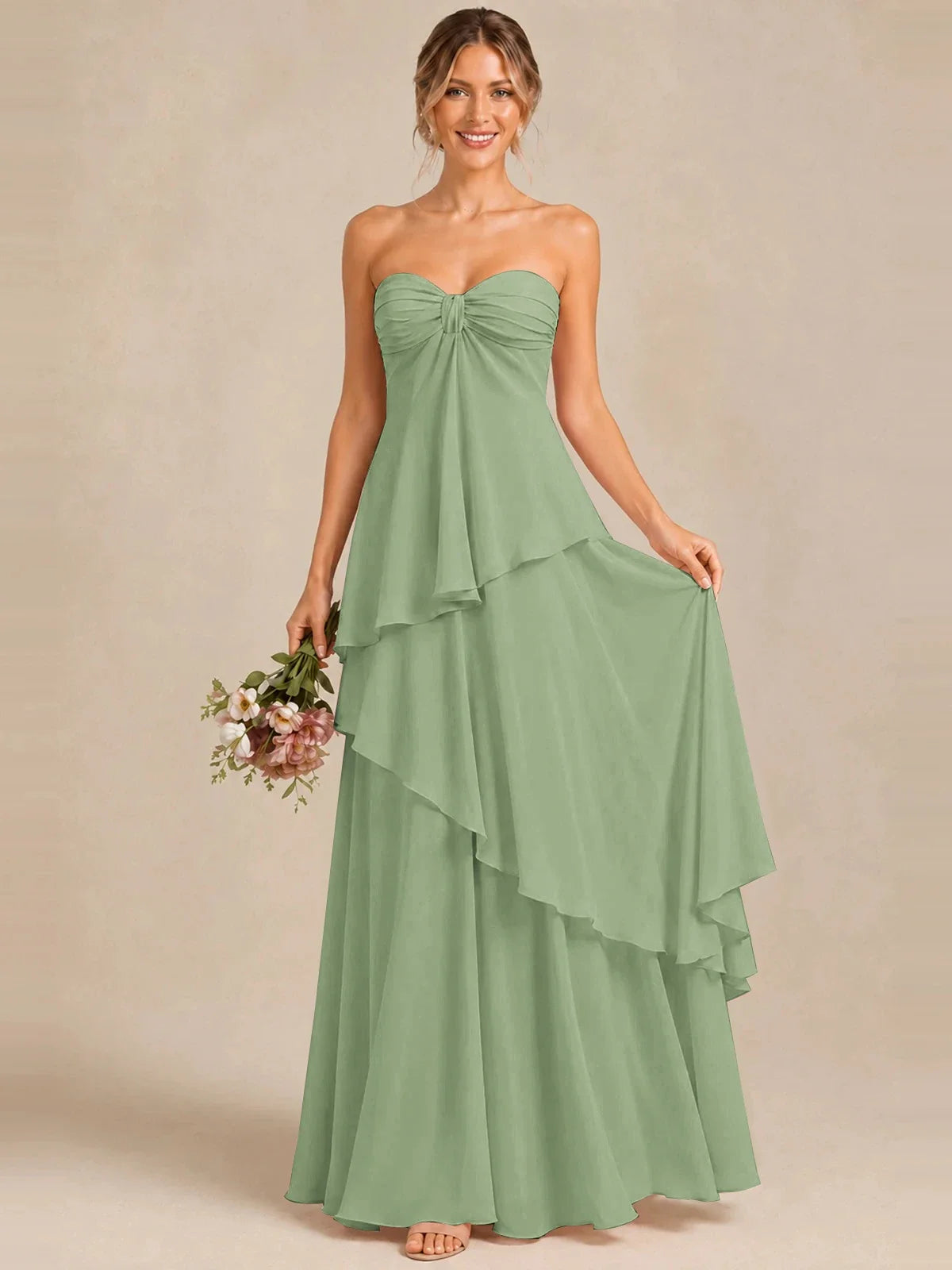 Strapless Chiffon Bridesmaid Dress with Tiered Ruffles