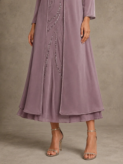 Sequin Chiffon Mother of the Bride Dress with Jacket