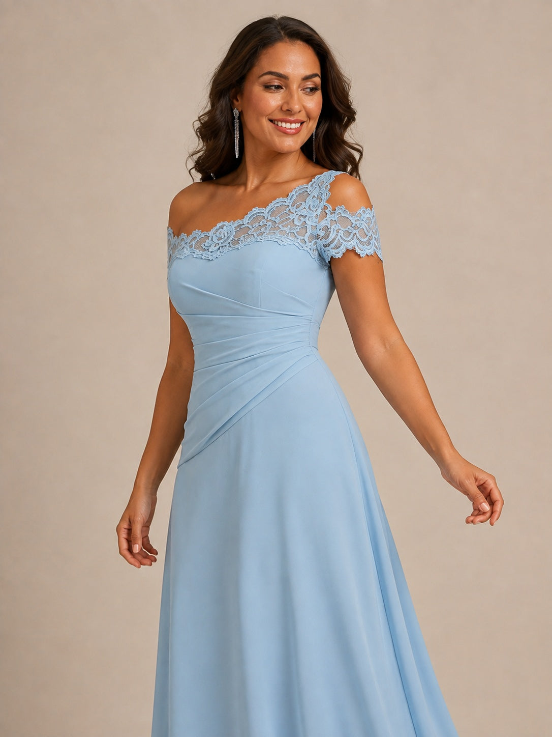 Light Blue A-Line Lace Chiffon Mother of the Bride Dress