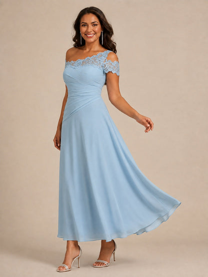 Light Blue A-Line Lace Chiffon Mother of the Bride Dress