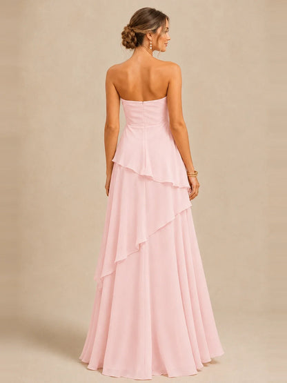 Strapless Chiffon Bridesmaid Dress with Tiered Ruffles