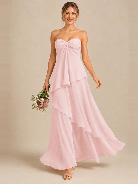 Strapless Chiffon Bridesmaid Dress with Tiered Ruffles