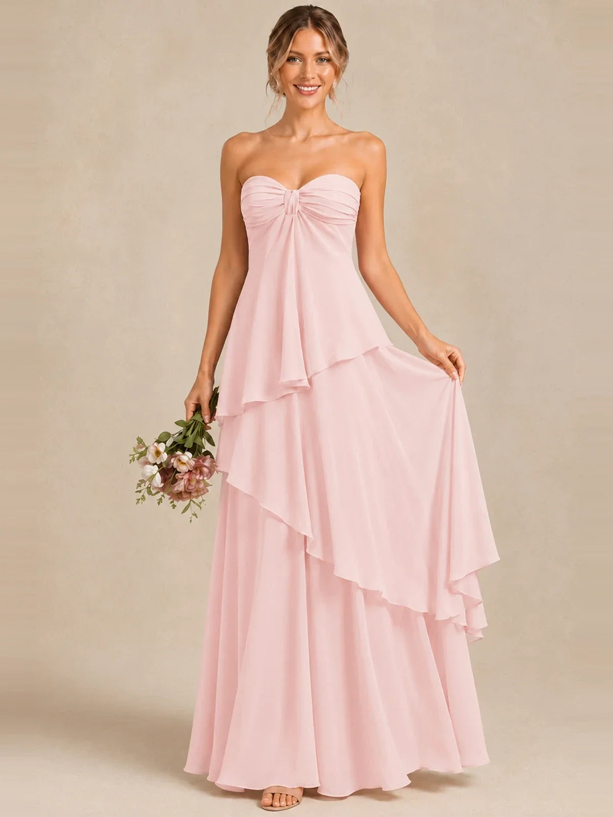 Strapless Chiffon Bridesmaid Dress with Tiered Ruffles