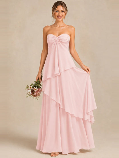 Strapless Chiffon Bridesmaid Dress with Tiered Ruffles