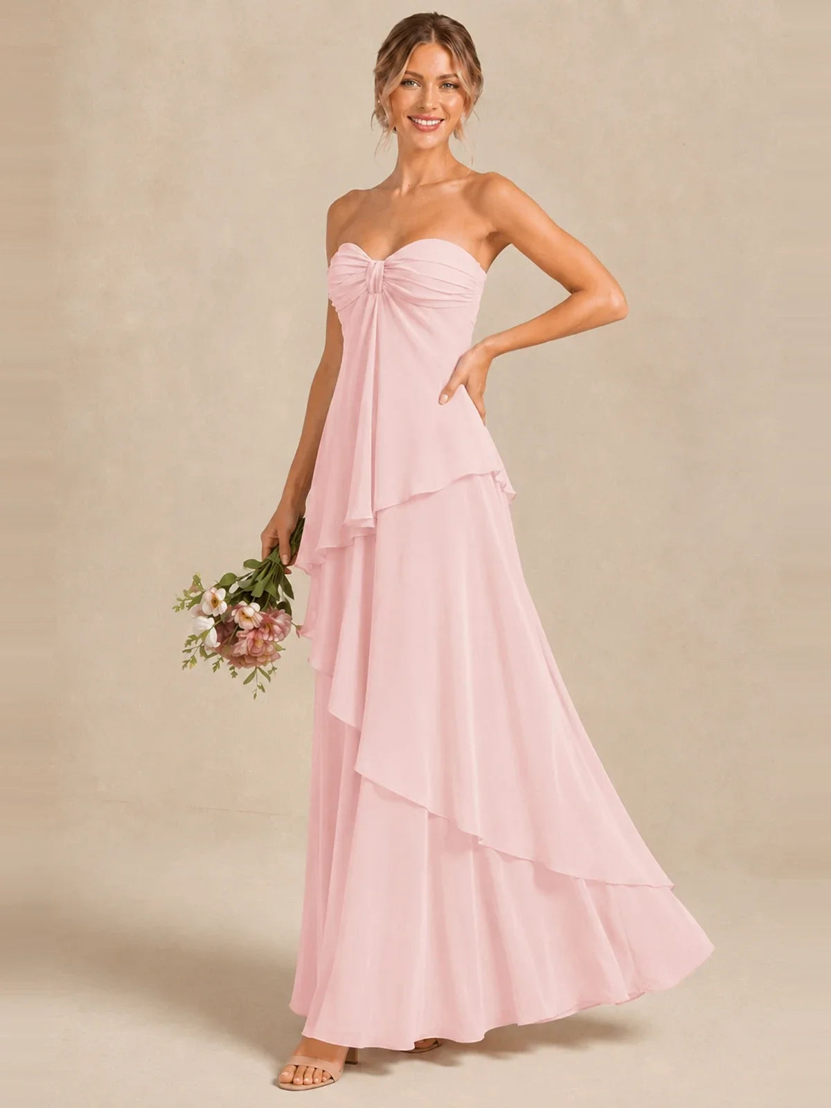 Strapless Chiffon Bridesmaid Dress with Tiered Ruffles
