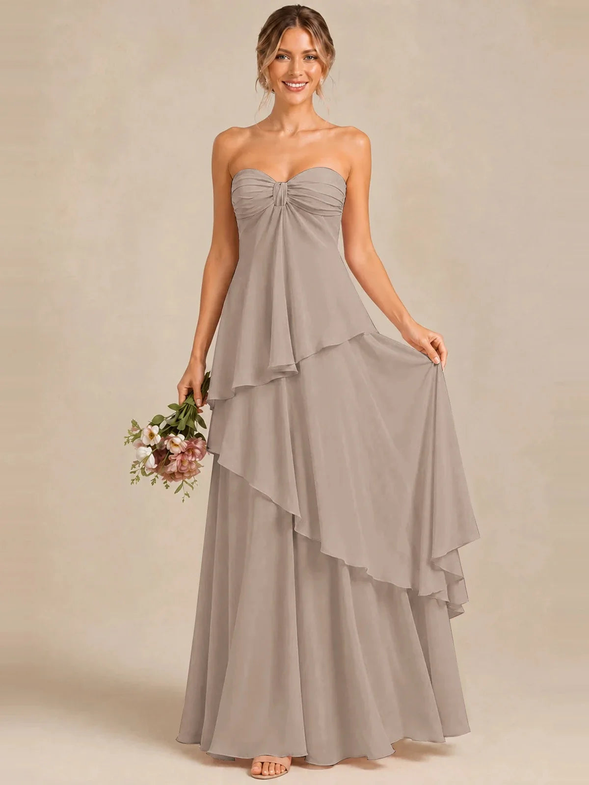 Strapless Chiffon Bridesmaid Dress with Tiered Ruffles