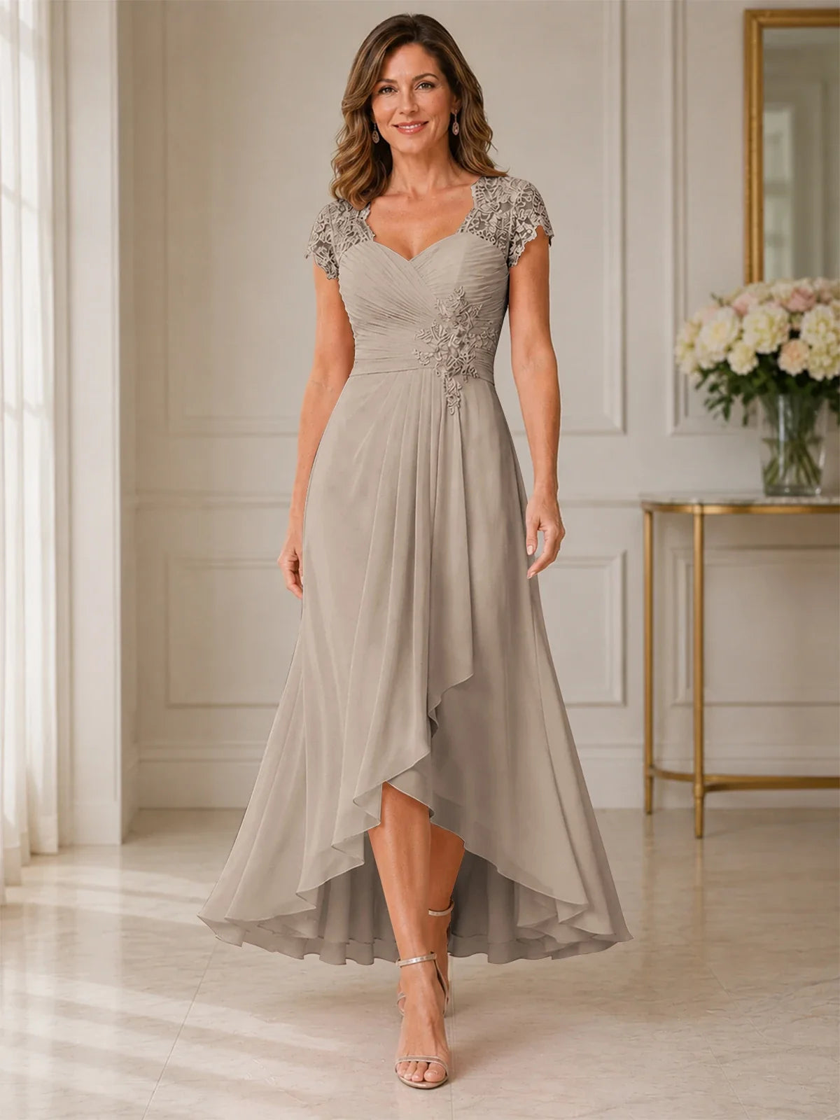 Chiffon Mother of the Bride & Groom Dress with Applique and Sequins