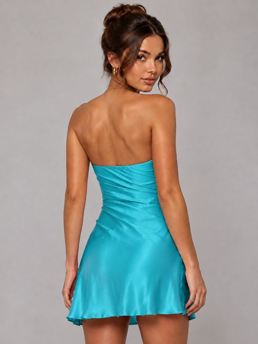 Burnt Orange Strapless Satin Mini Dress
