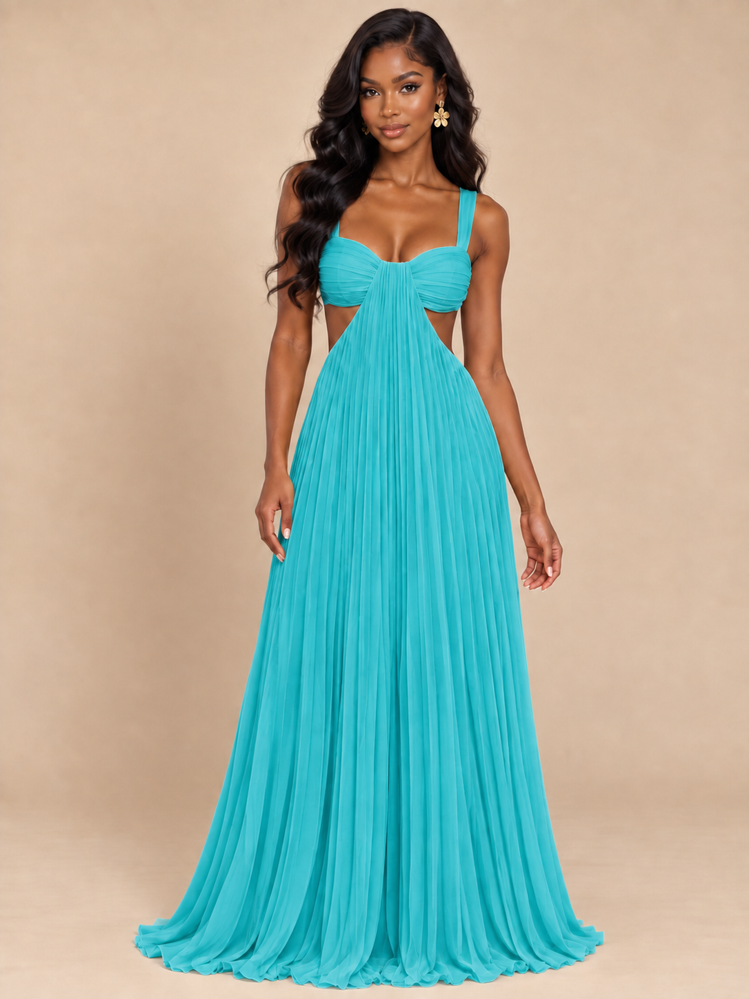 Butter Yellow Pleated Cutout Maxi Dress