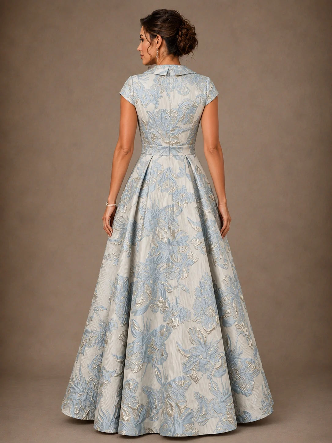 V-Neck Floral Jacquard A-Line Mother of the Bride Gown