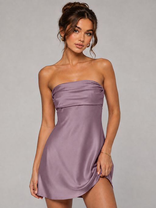 Burnt Orange Strapless Satin Mini Dress