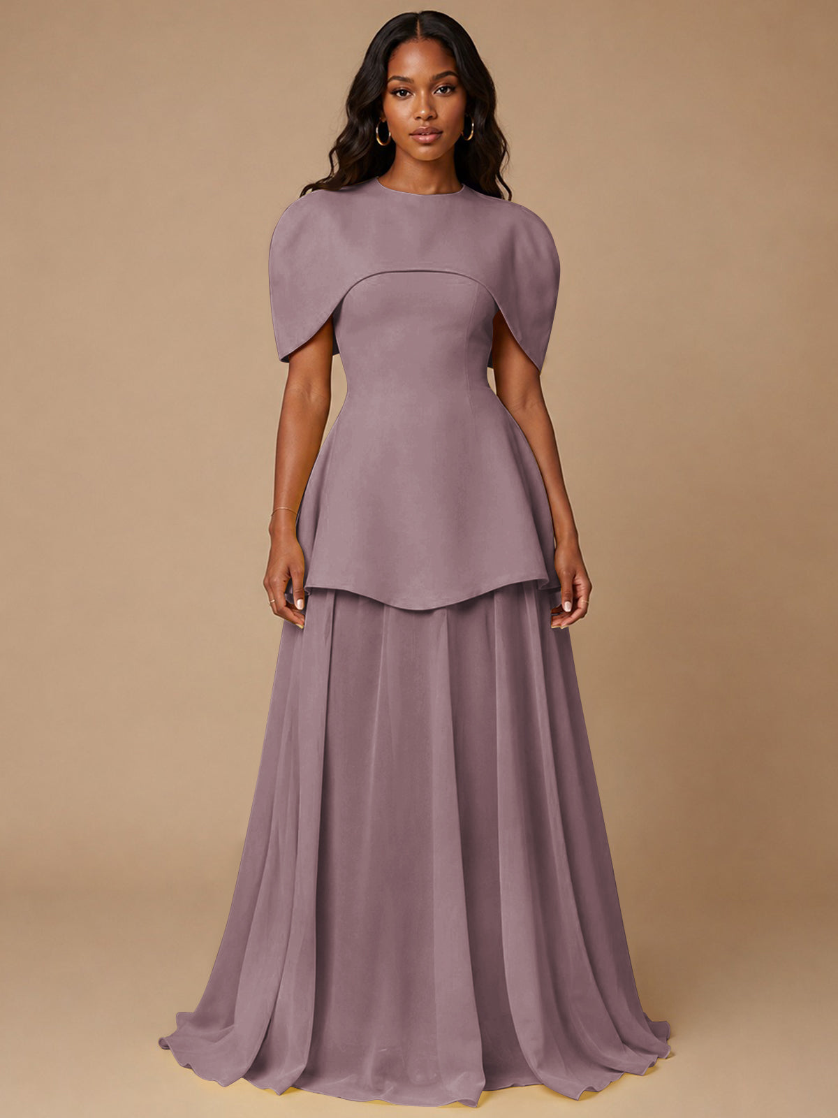 Yellow Cape Sleeve Peplum Maxi Dress