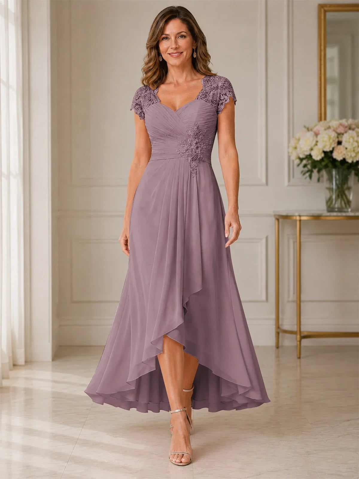 Chiffon Mother of the Bride & Groom Dress with Applique and Sequins