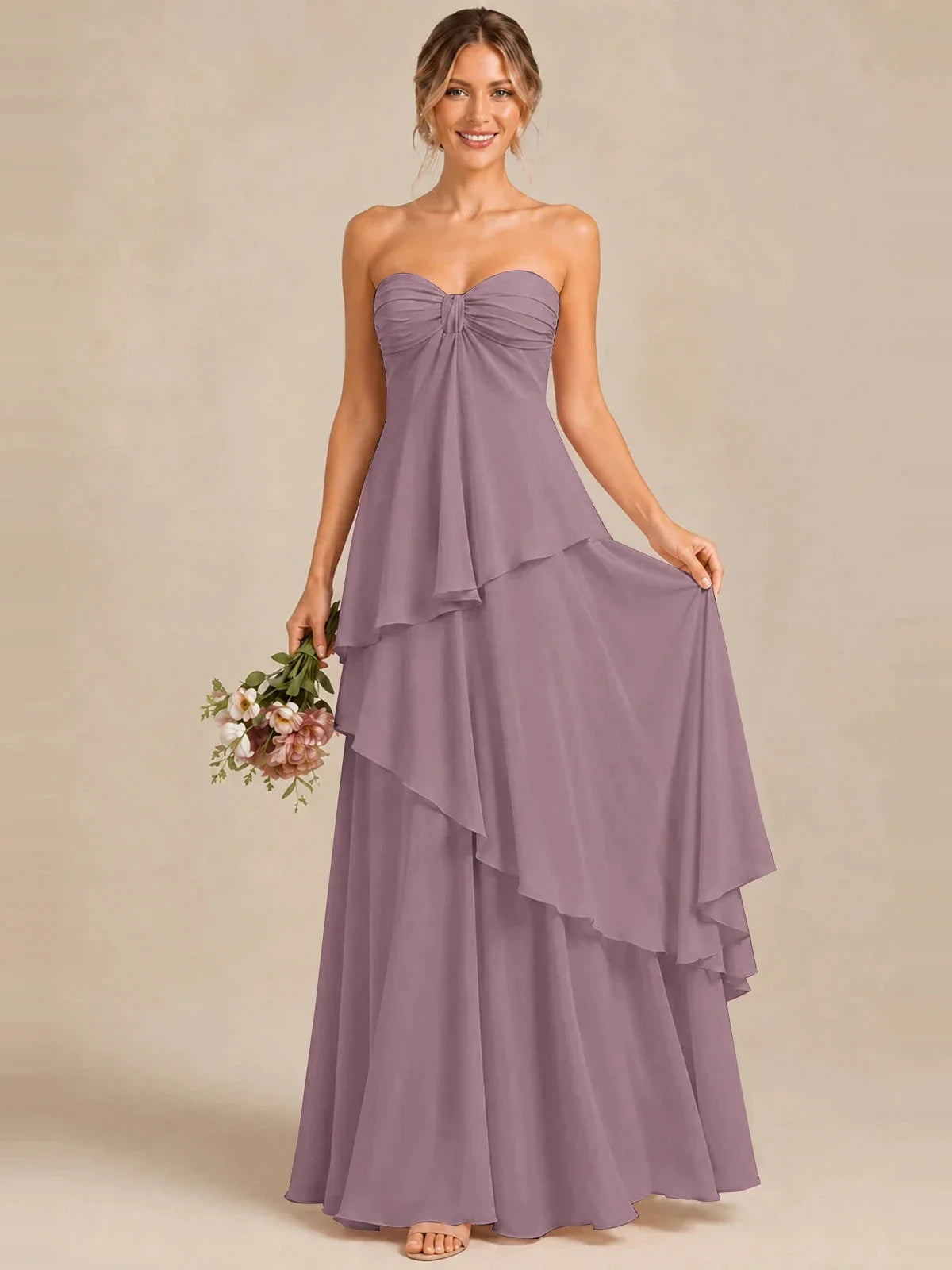 Strapless Chiffon Bridesmaid Dress with Tiered Ruffles