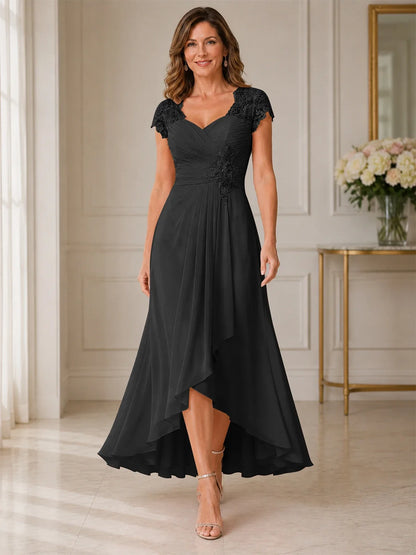 Chiffon Mother of the Bride & Groom Dress with Applique and Sequins