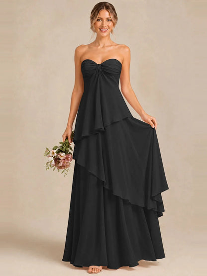 Strapless Chiffon Bridesmaid Dress with Tiered Ruffles