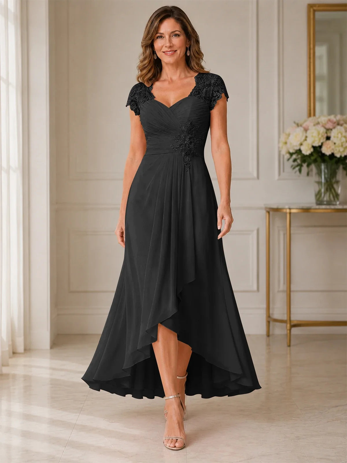 Chiffon Mother of the Bride & Groom Dress with Applique and Sequins