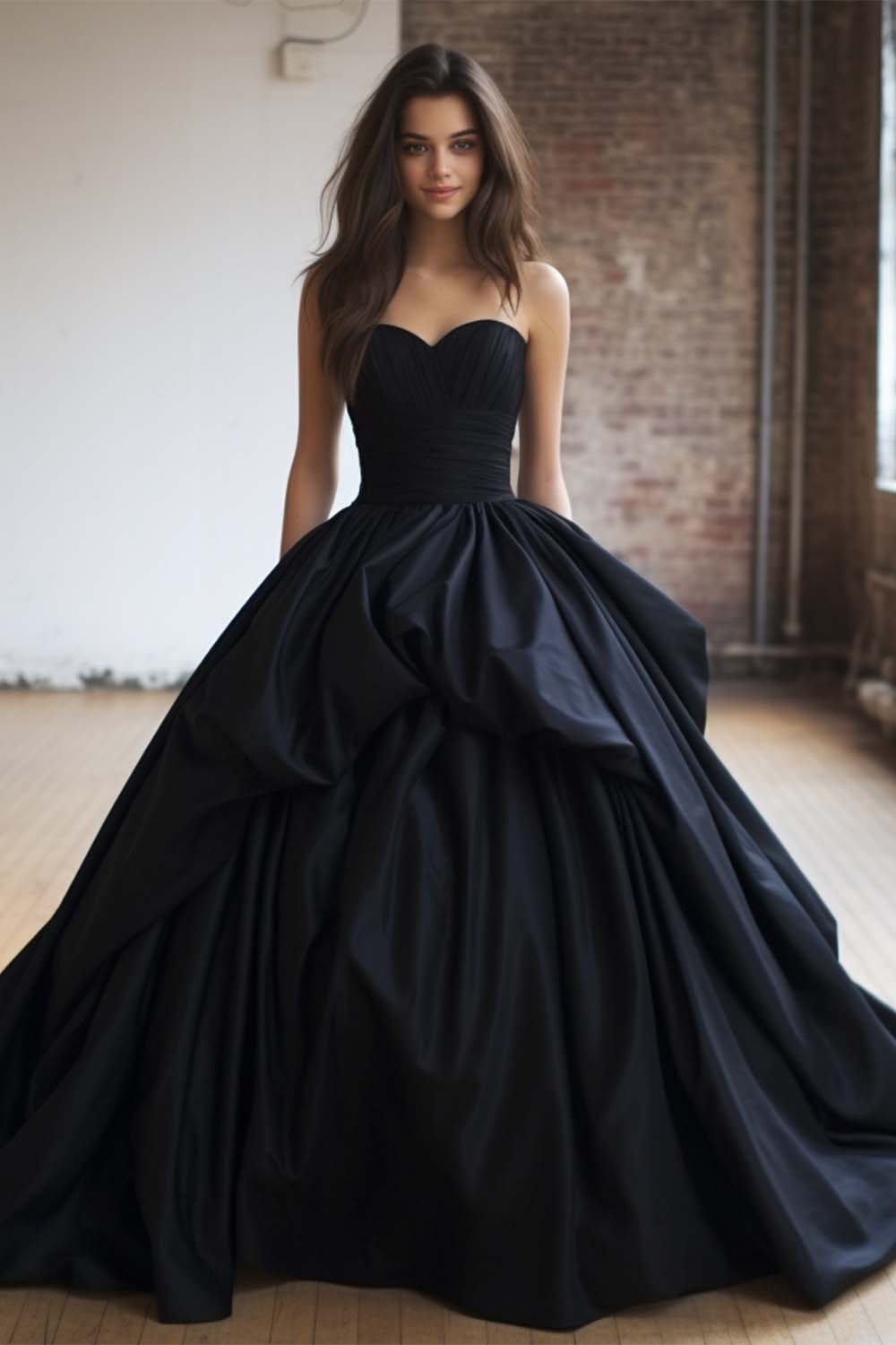 Black Sweetheart Satin Prom Ball Gown