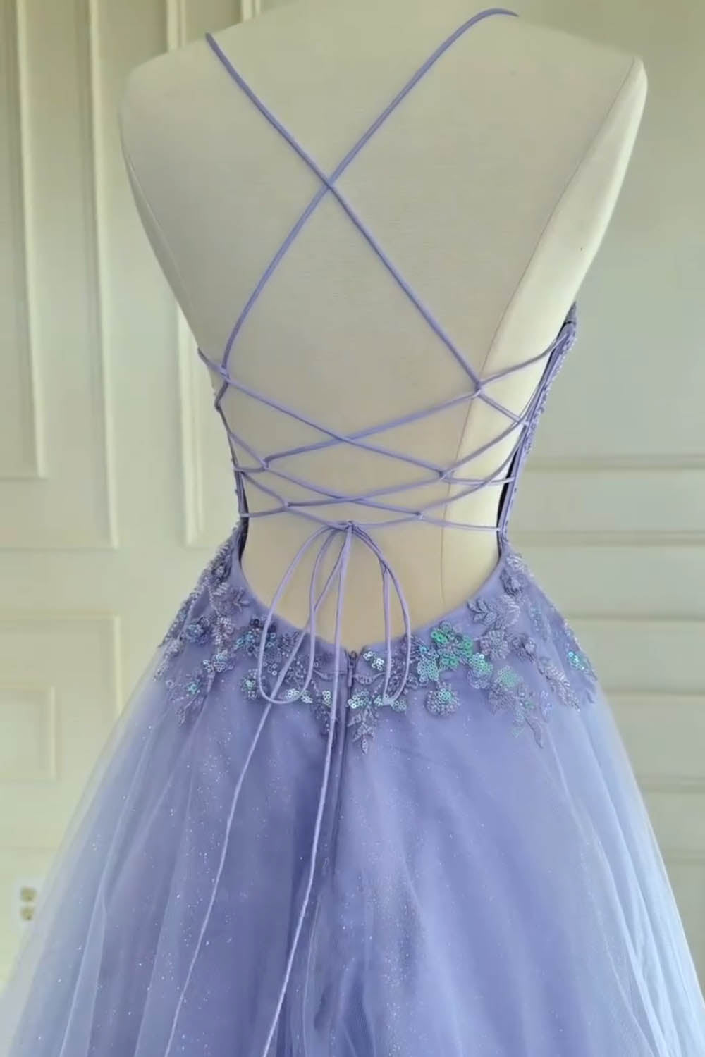 A-Line Blue Backless Long Prom Dress