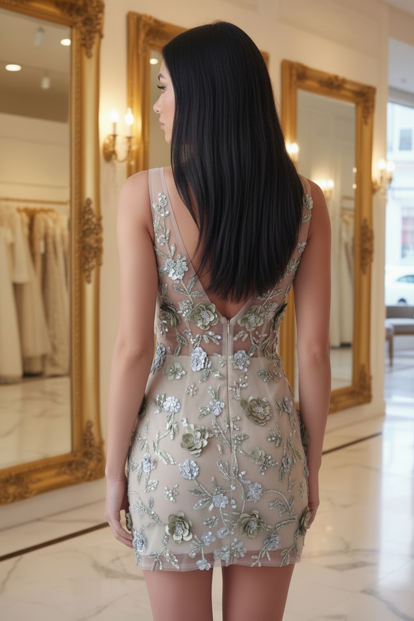Champagne Dress - Back Black Hair