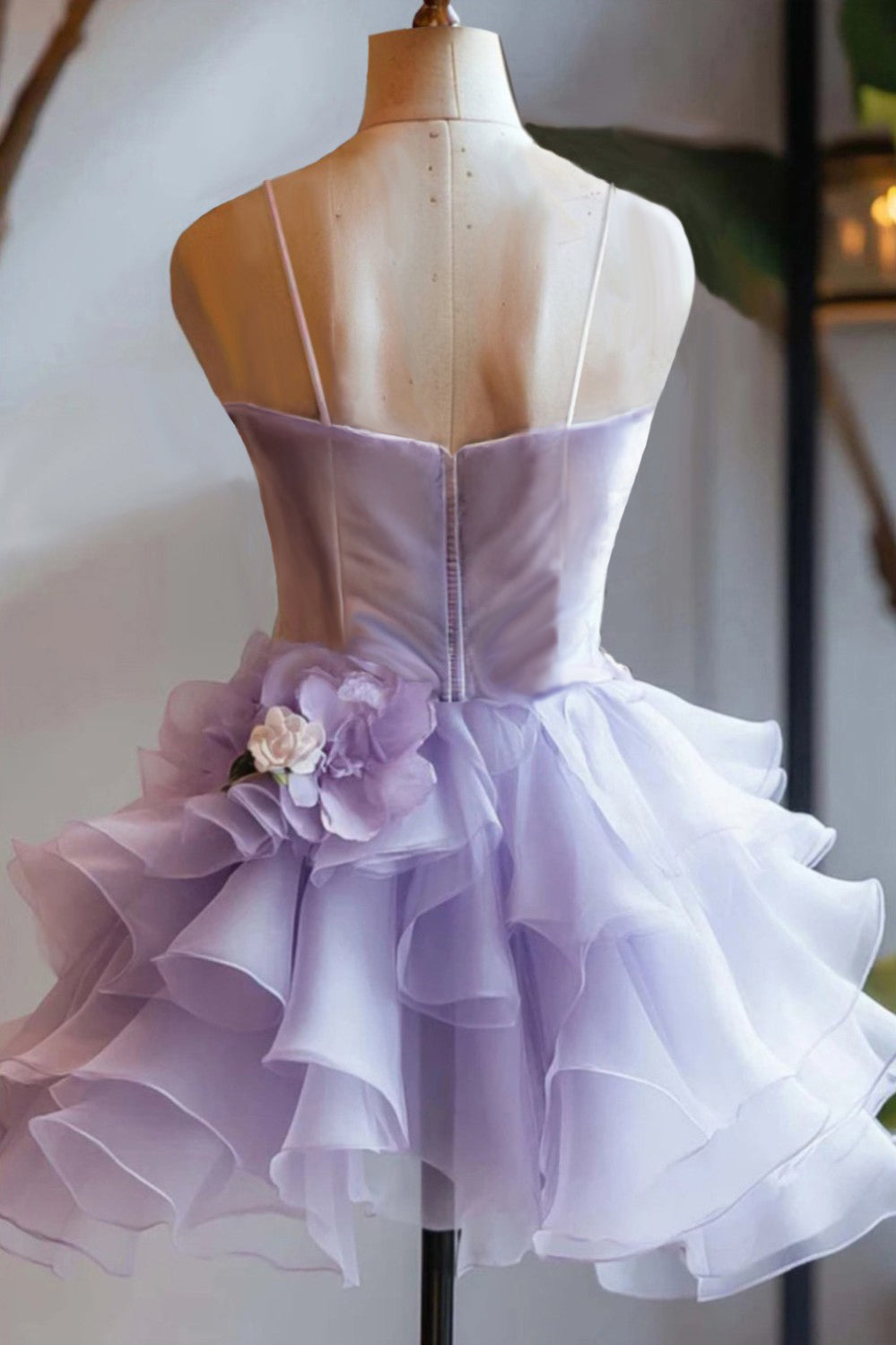 Lilac Ruffle Homecoming Dress with Flowers