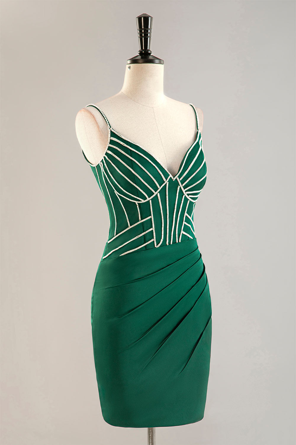 Spaghetti Straps Corset Bodice Homecoming Dress with Beading