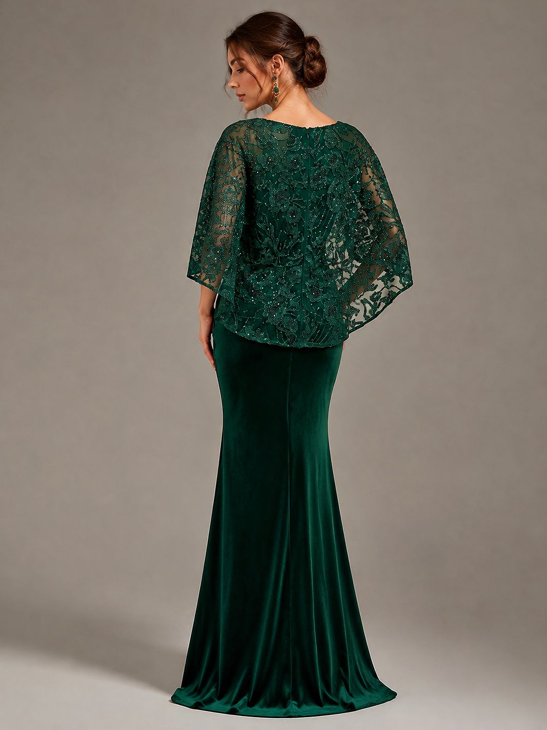 Navy Blue Floral Applique Velvet Maxi Dress