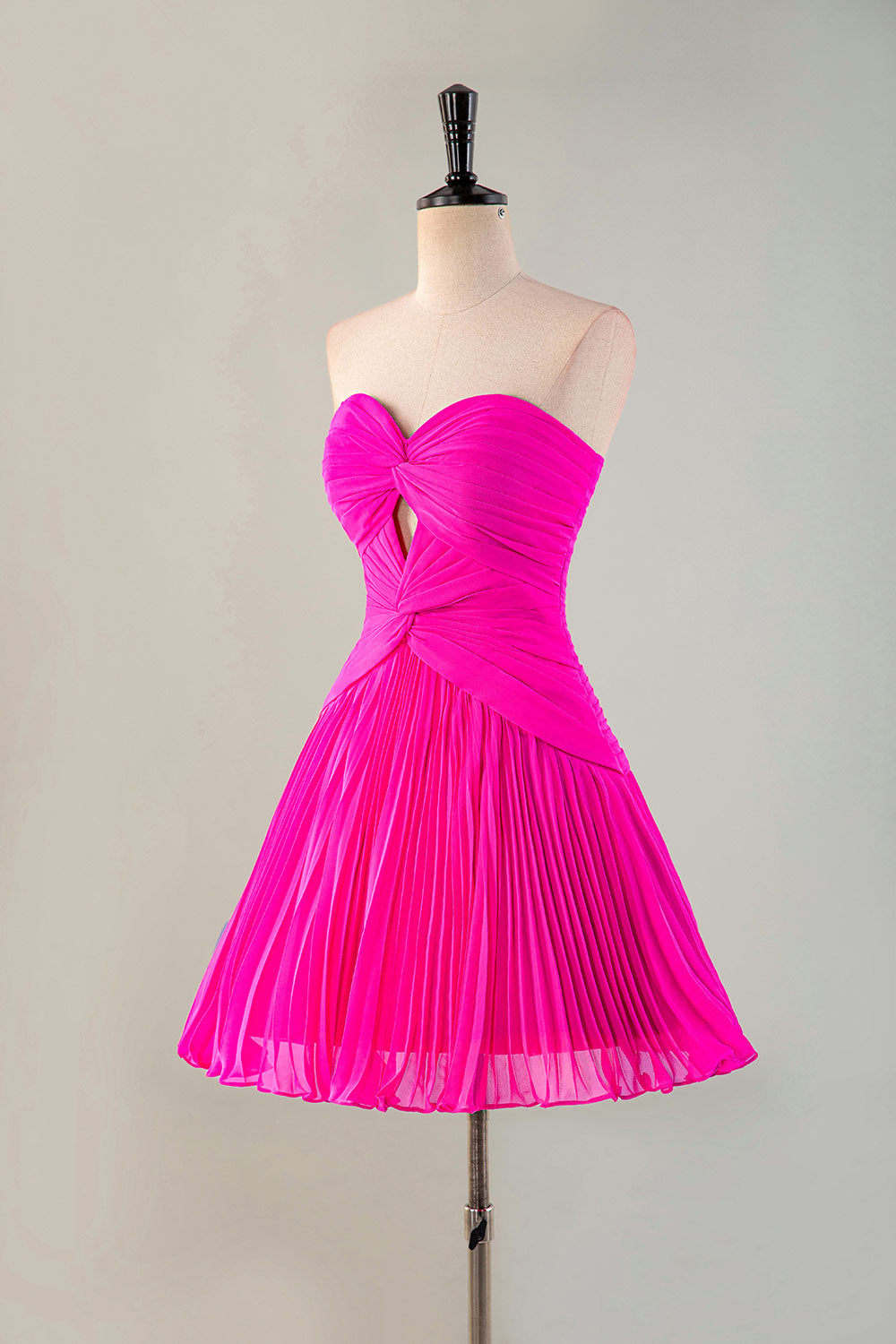 Pleated Strapless Homecoming Dress with Keyhole