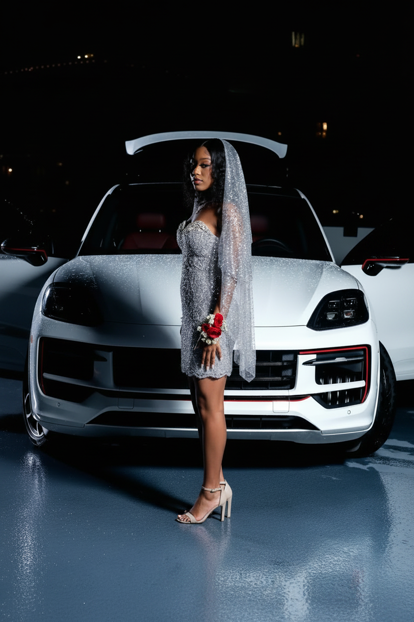 Silver Grey Sequin Mini Dress with Veil - Side View