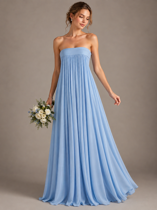 Light Blue Strapless Pleated Maxi Dress