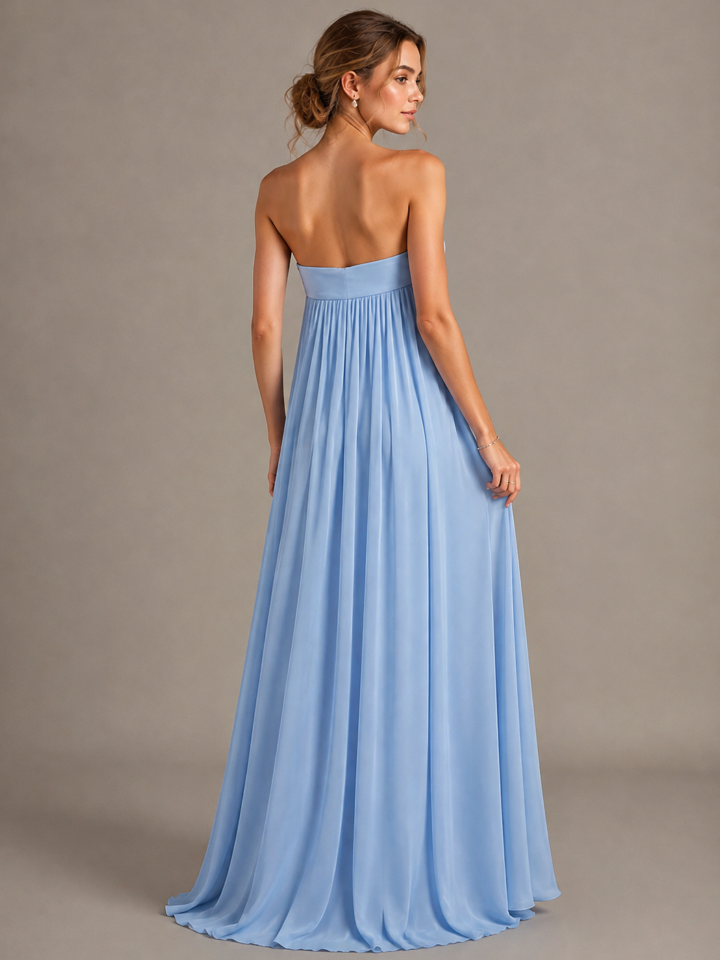 Light Blue Strapless Pleated Maxi Dress