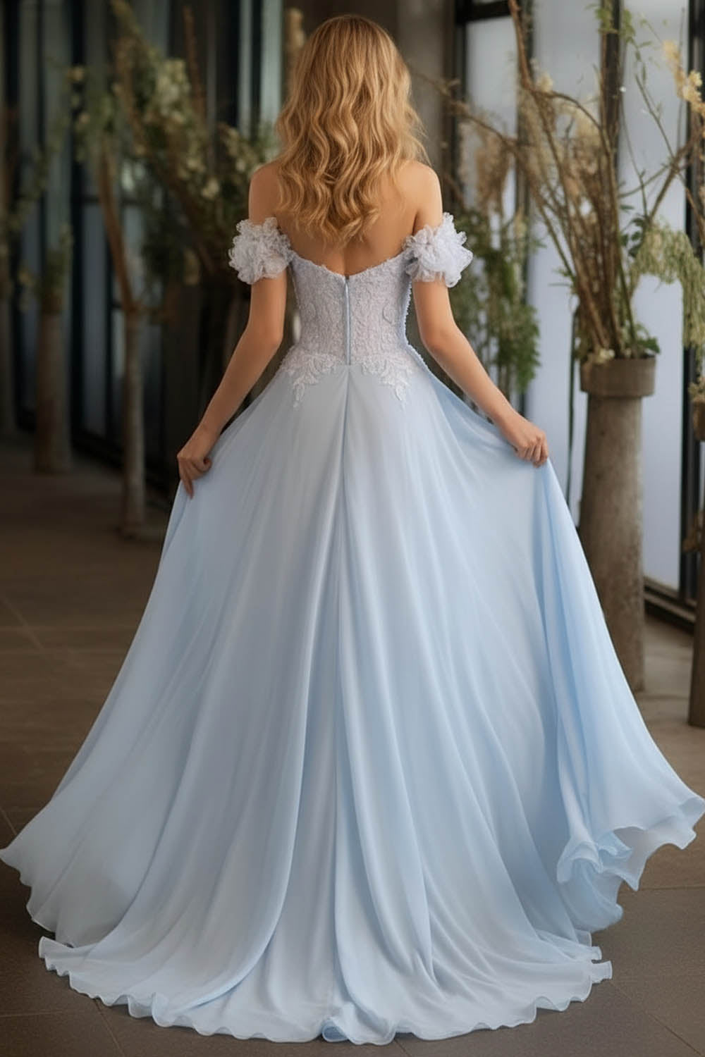 Cute Light Blue Off the Shoulder Prom Dress