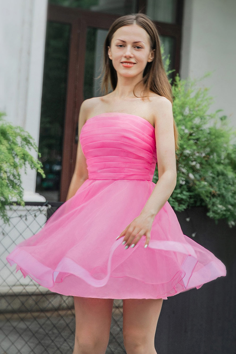 A-Line Light Pink Strapless Homecoming Dress