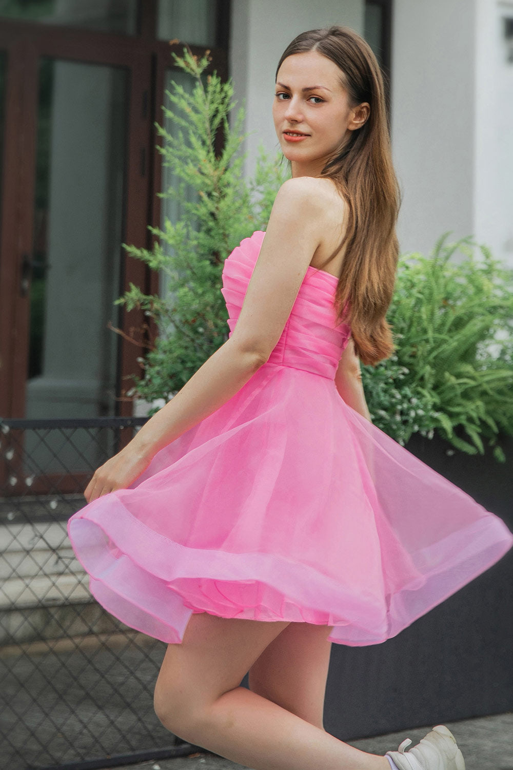 A-Line Light Pink Strapless Homecoming Dress