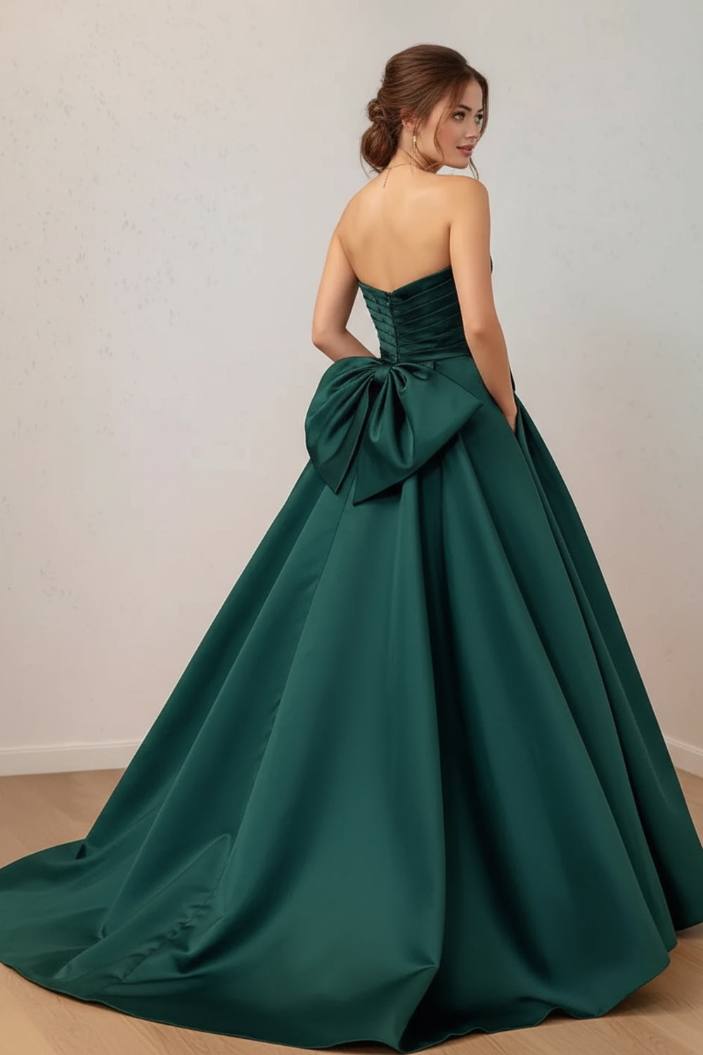 Dark Green Sweetheart Prom Dress with Bow