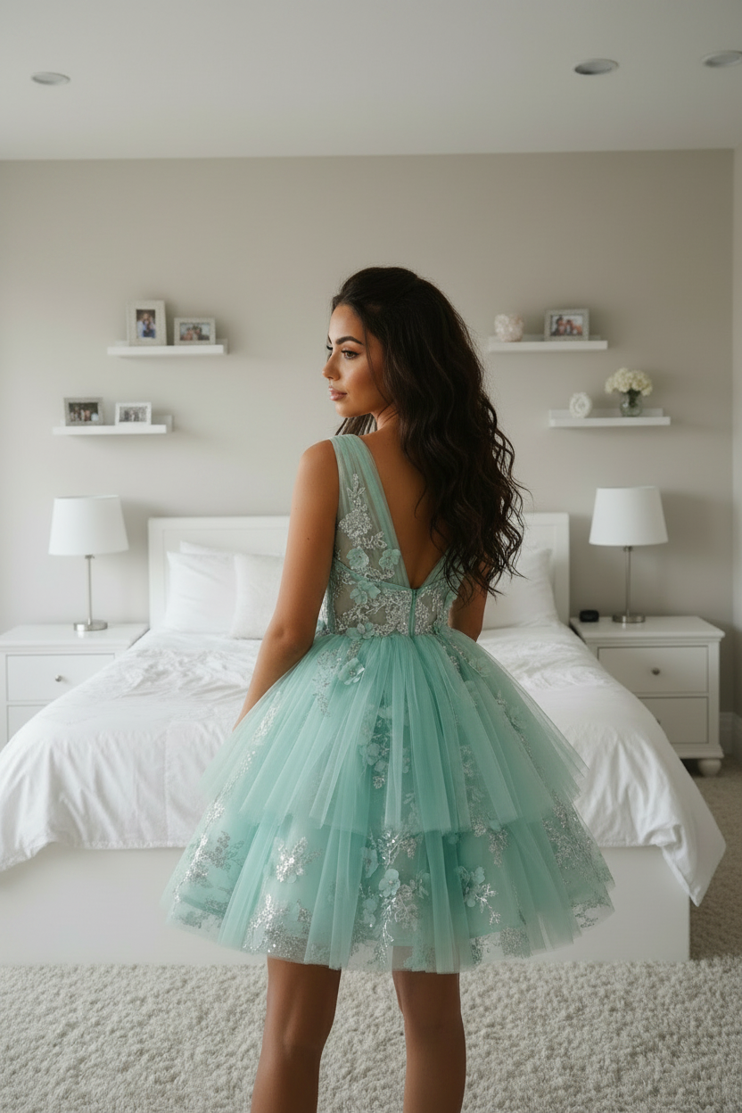 Mint Green Dress - Back View Cropped at Knee