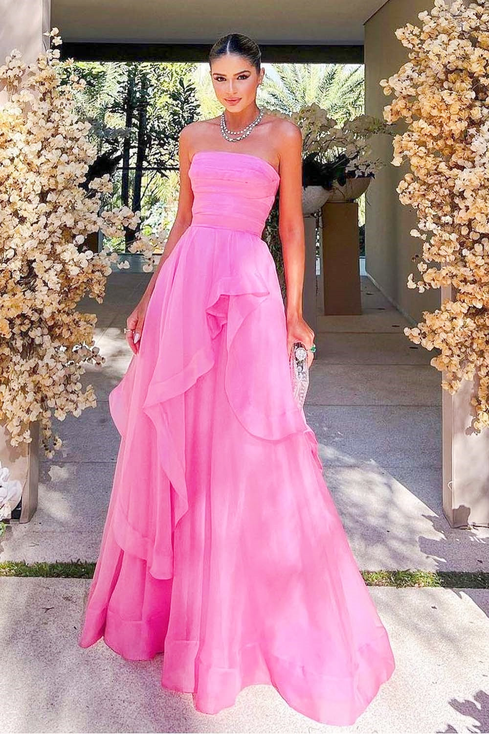 Strapless Long Pink Prom Dress