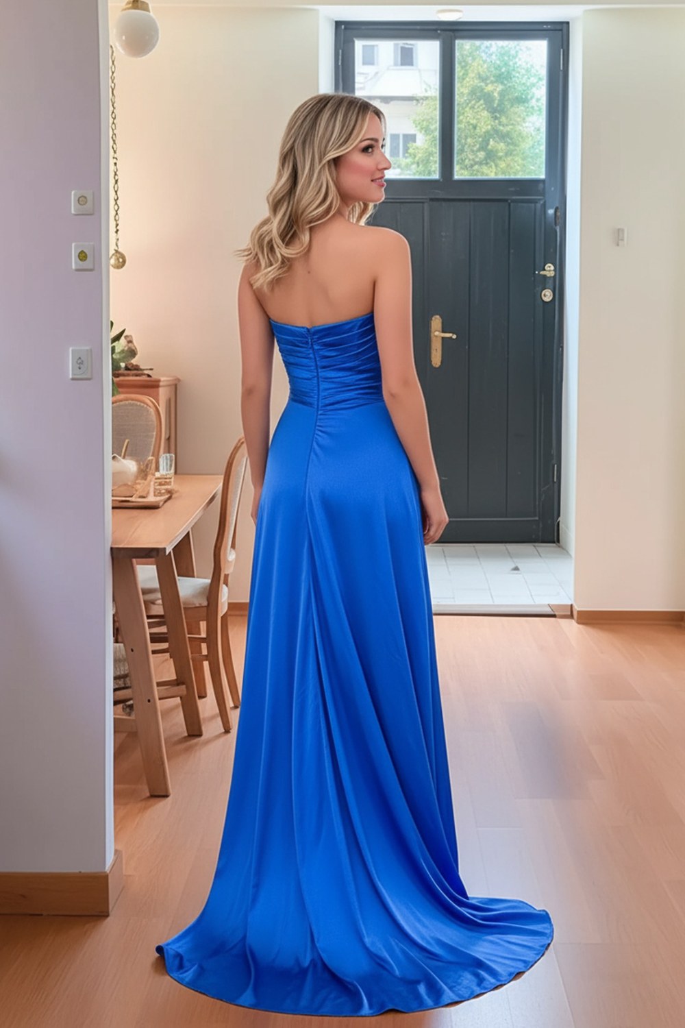 Strapless Side Slit Prom Dress with Beads