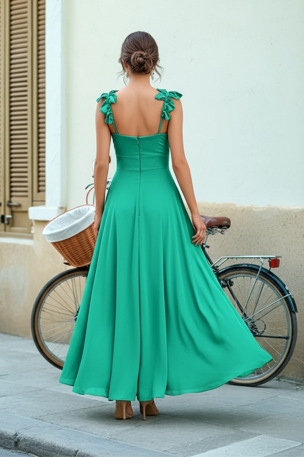 Green Prom Dress with Ruffle Hem