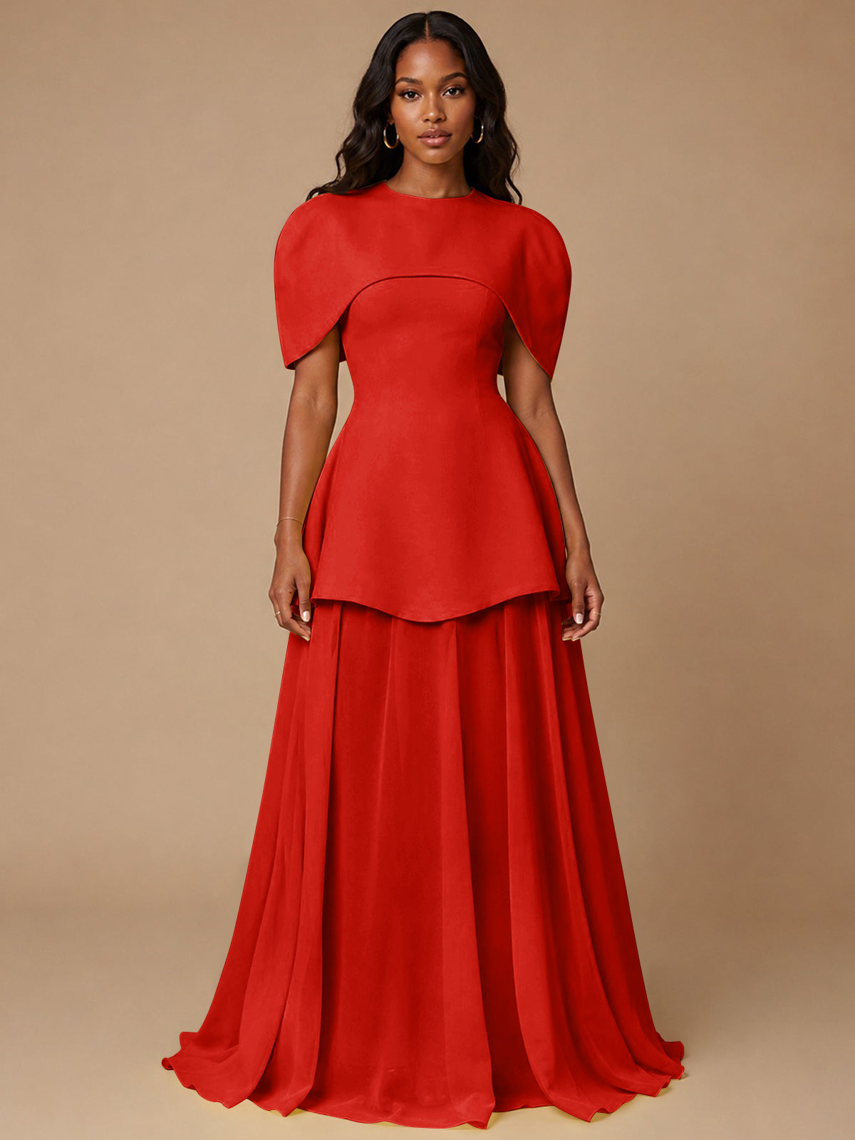 Yellow Cape Sleeve Peplum Maxi Dress
