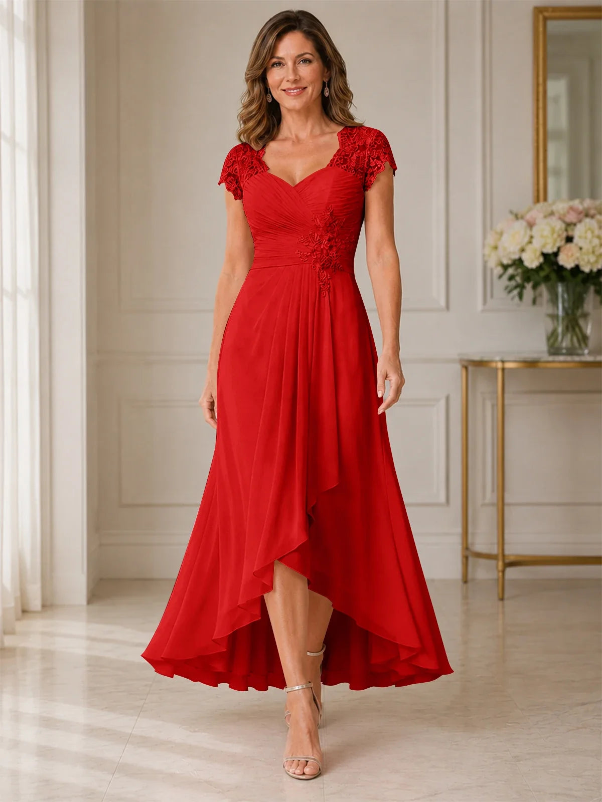 Chiffon Mother of the Bride & Groom Dress with Applique and Sequins