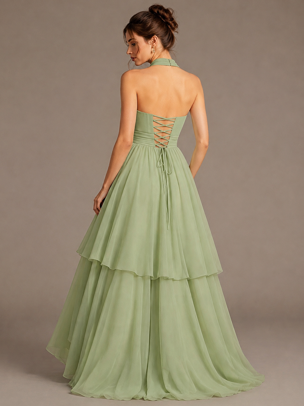 Sage Green High Neck Ruffle Maxi Dress