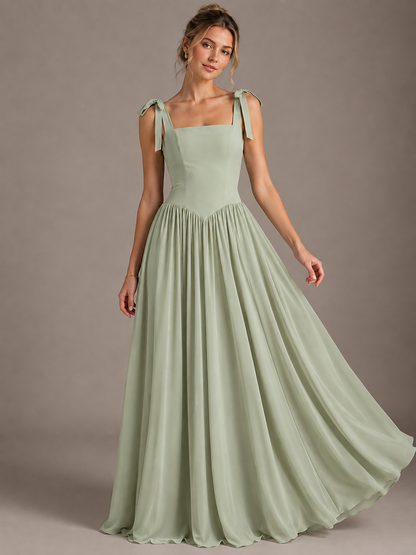 Sage Green Square Neck A-Line Maxi Dress