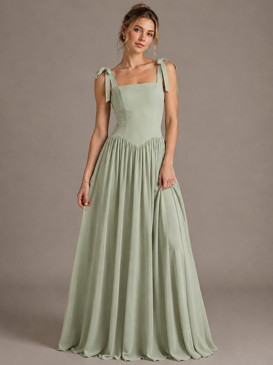 Sage Green Square Neck A-Line Maxi Dress