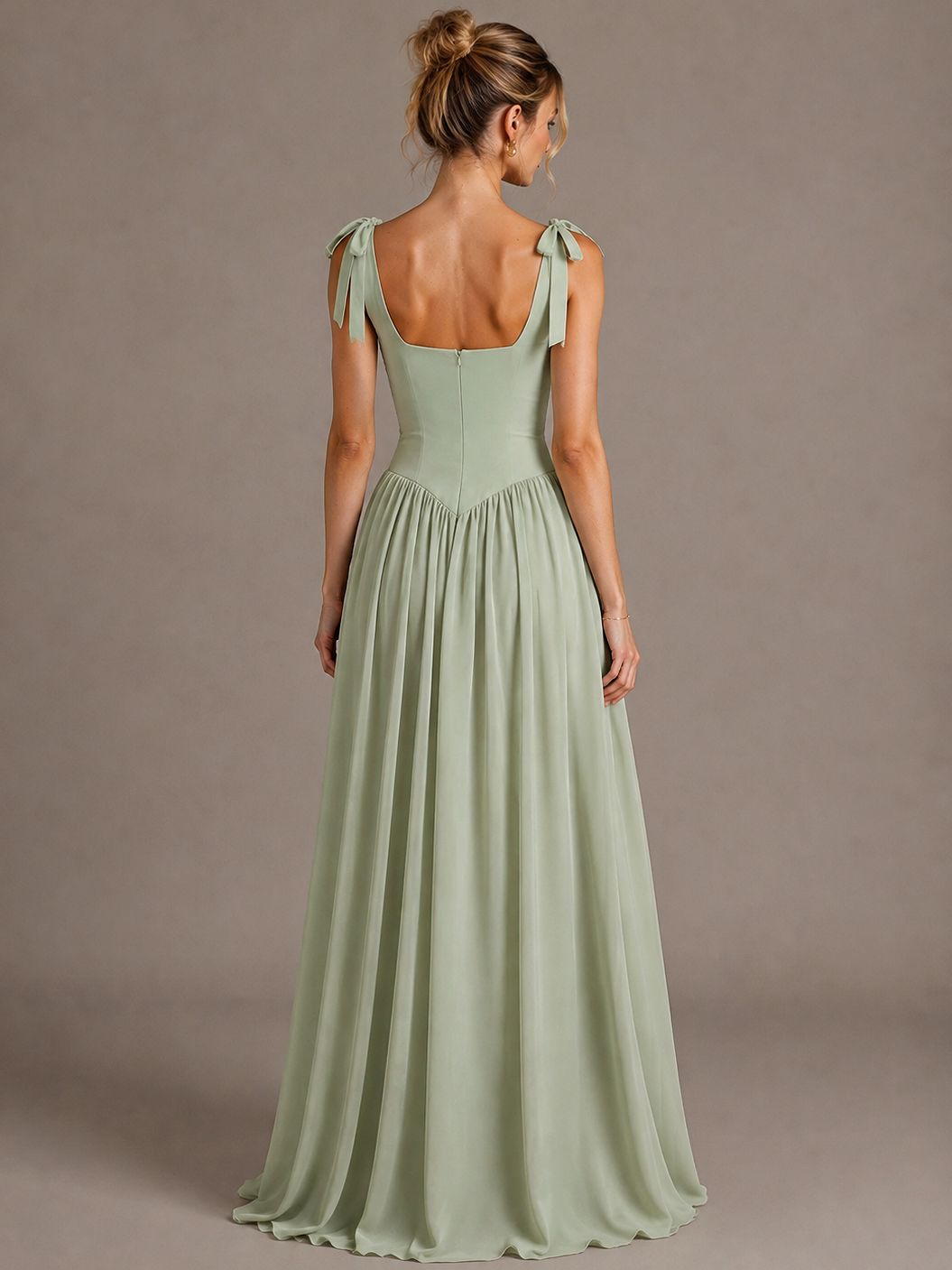 Sage Green Square Neck A-Line Maxi Dress