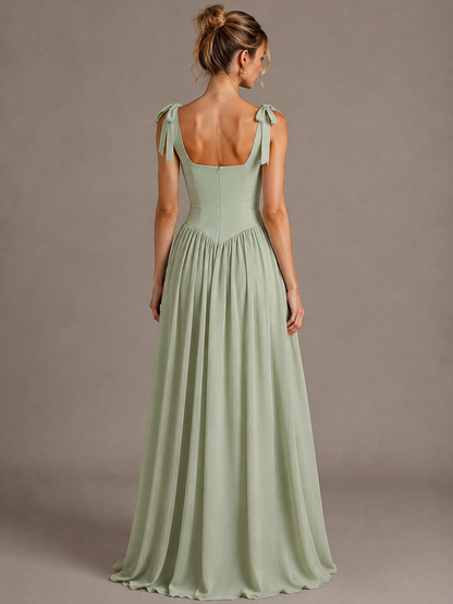 Sage Green Square Neck A-Line Maxi Dress