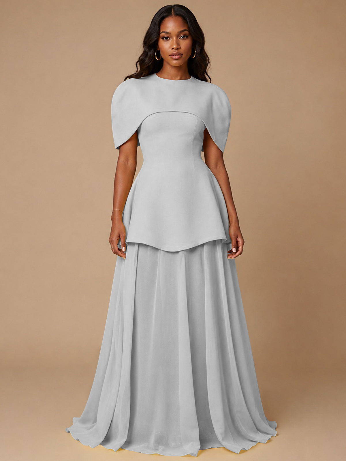 Yellow Cape Sleeve Peplum Maxi Dress
