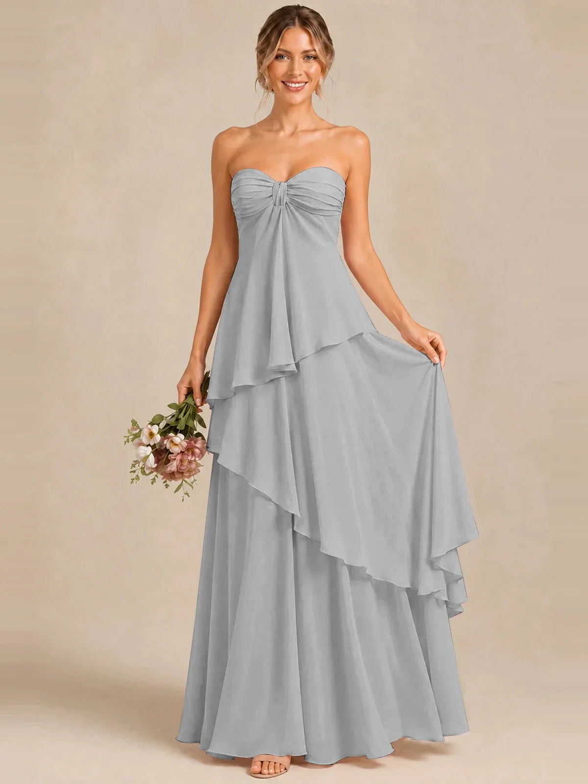 Strapless Chiffon Bridesmaid Dress with Tiered Ruffles