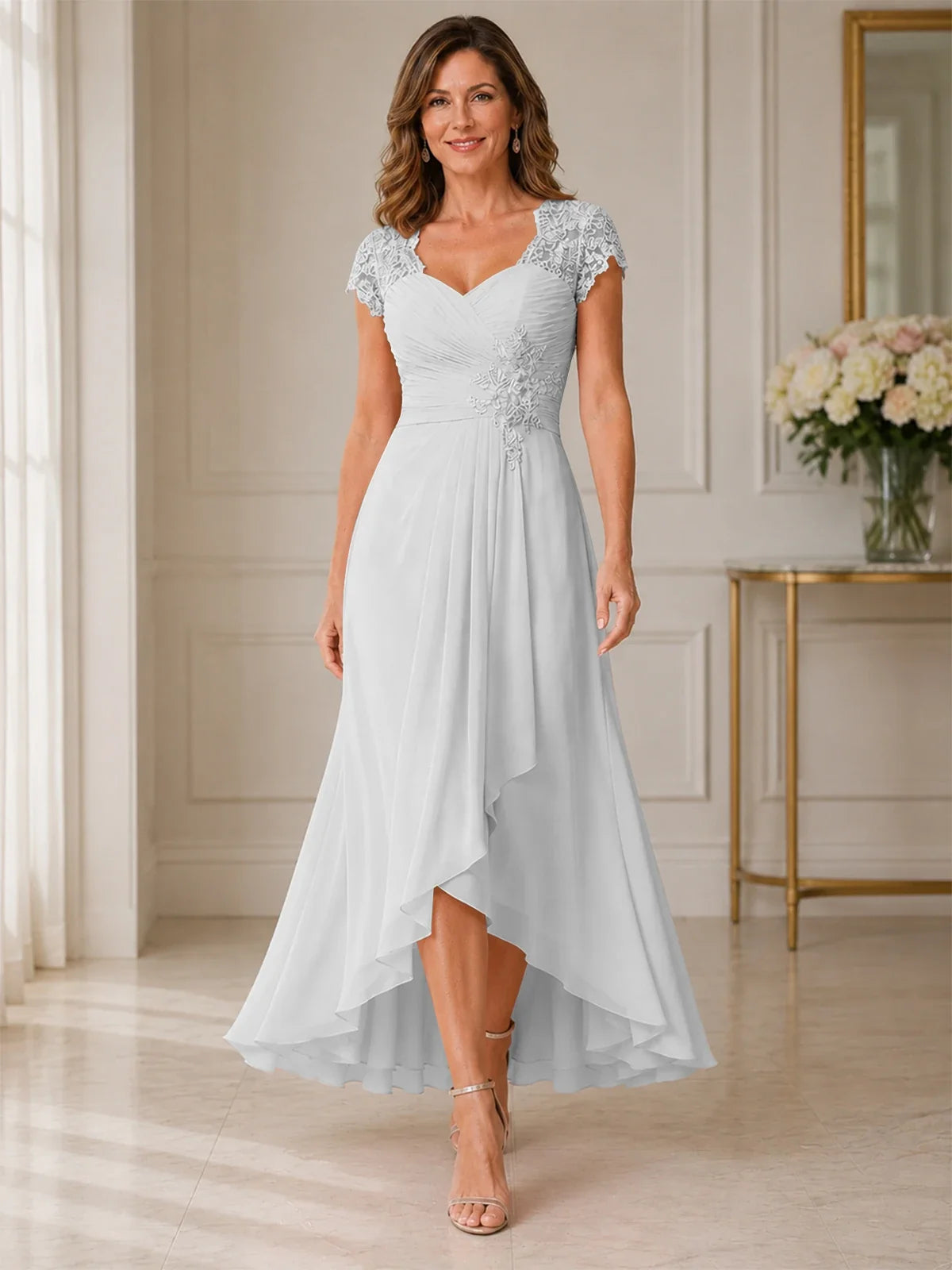 Chiffon Mother of the Bride & Groom Dress with Applique and Sequins